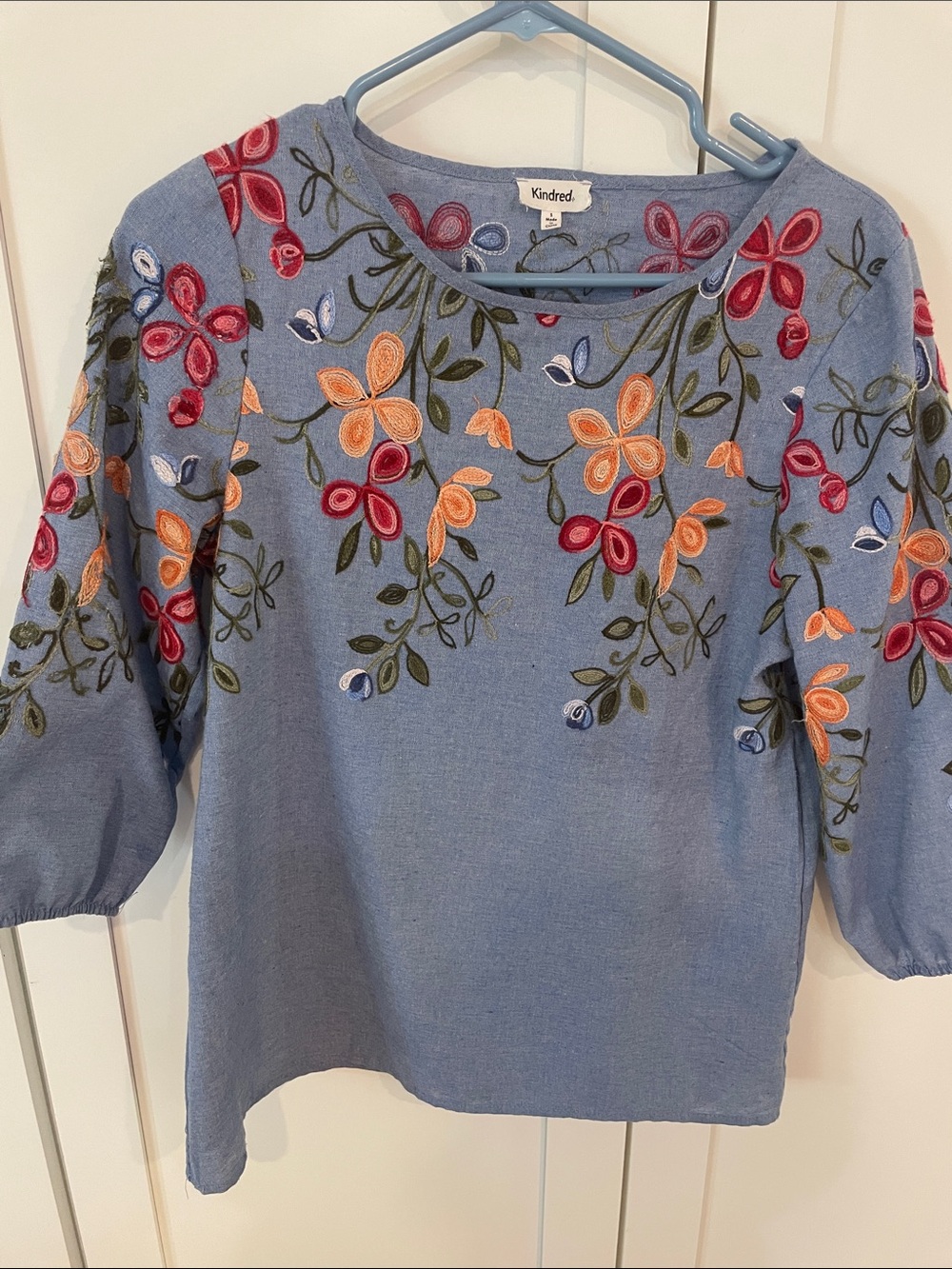 Kindred Blue Embroidered Floral Top